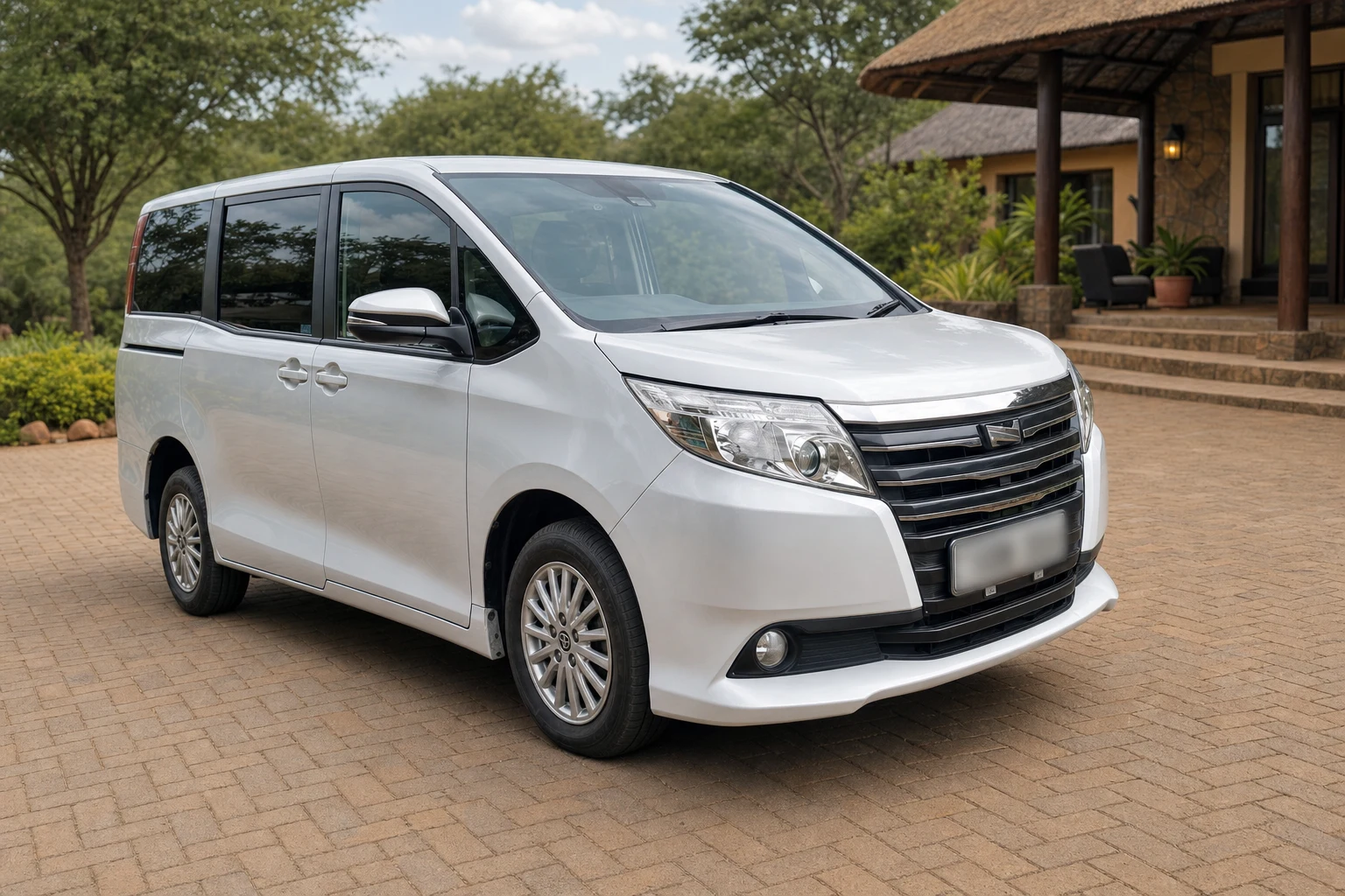 Silver Toyota Noah MPV in a professional outdoor product photograph